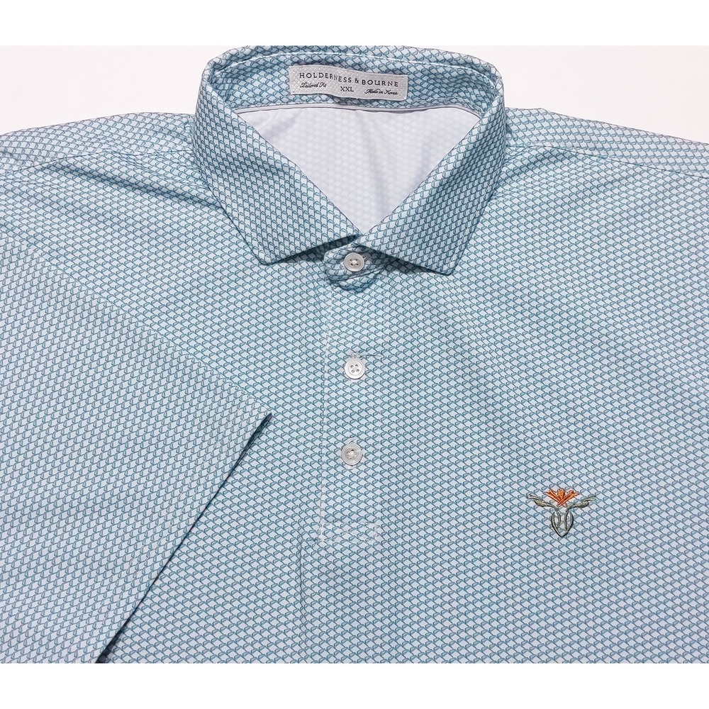 HOLDERNESS & BOURNE Performance Polo Shirt Green Golf All Over Print XXL 2XL
